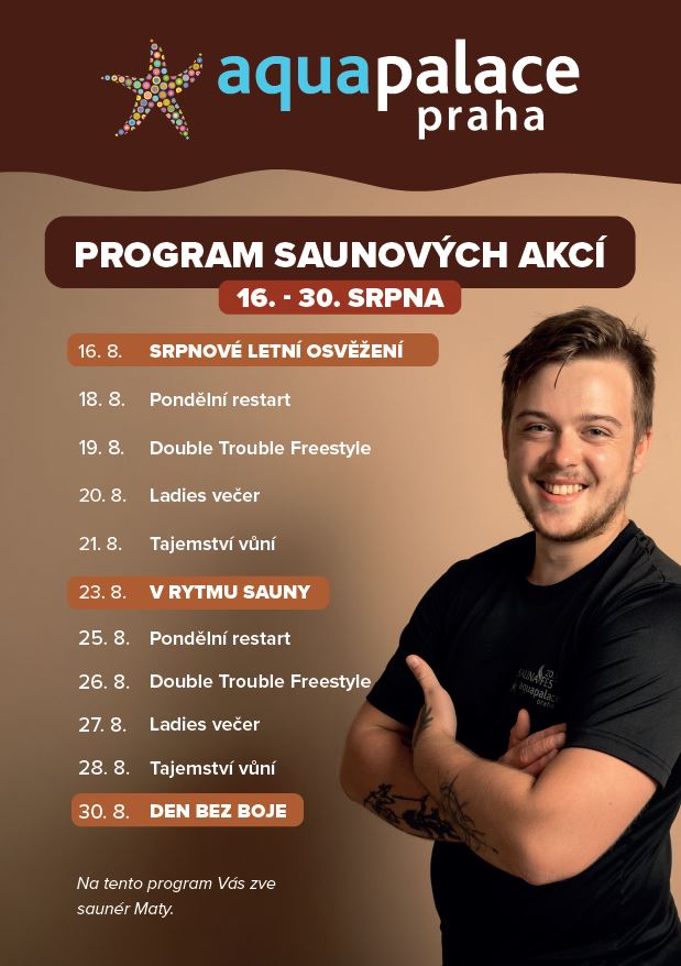 Program saunových akcí 2 srpen 2025