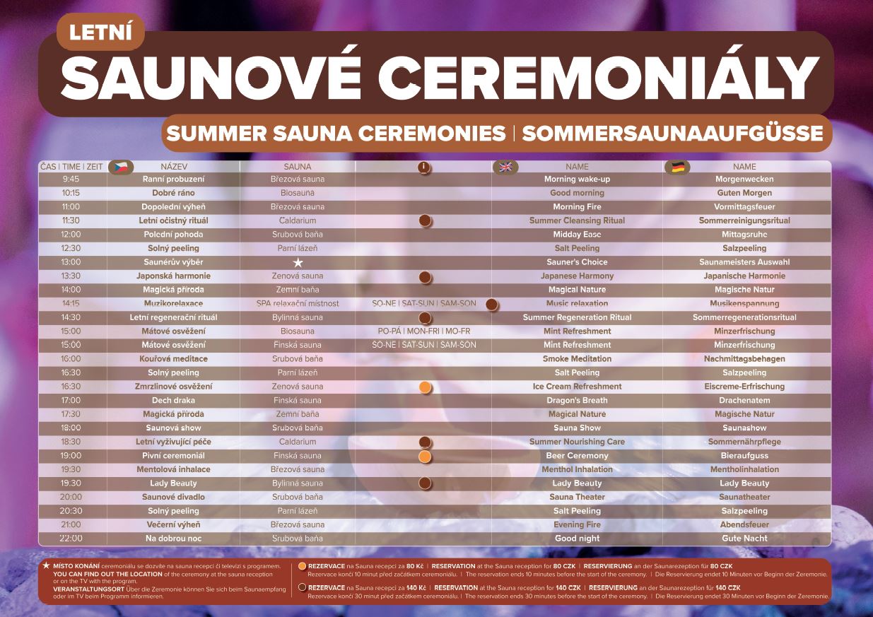 Letní program saun – Aquapalace Praha